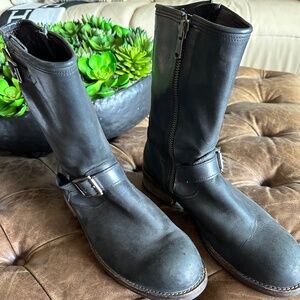 John Varvatos Black Buckle Moto Boots - Size 11